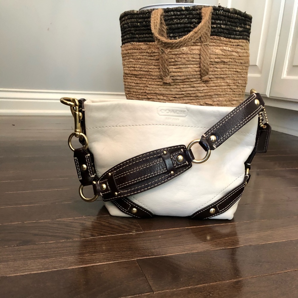 COACH Small Cream and Brown Leather Bag